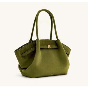 JW PEI Hana Medium Dark Olive Tote Bag In Faux Suede With Box